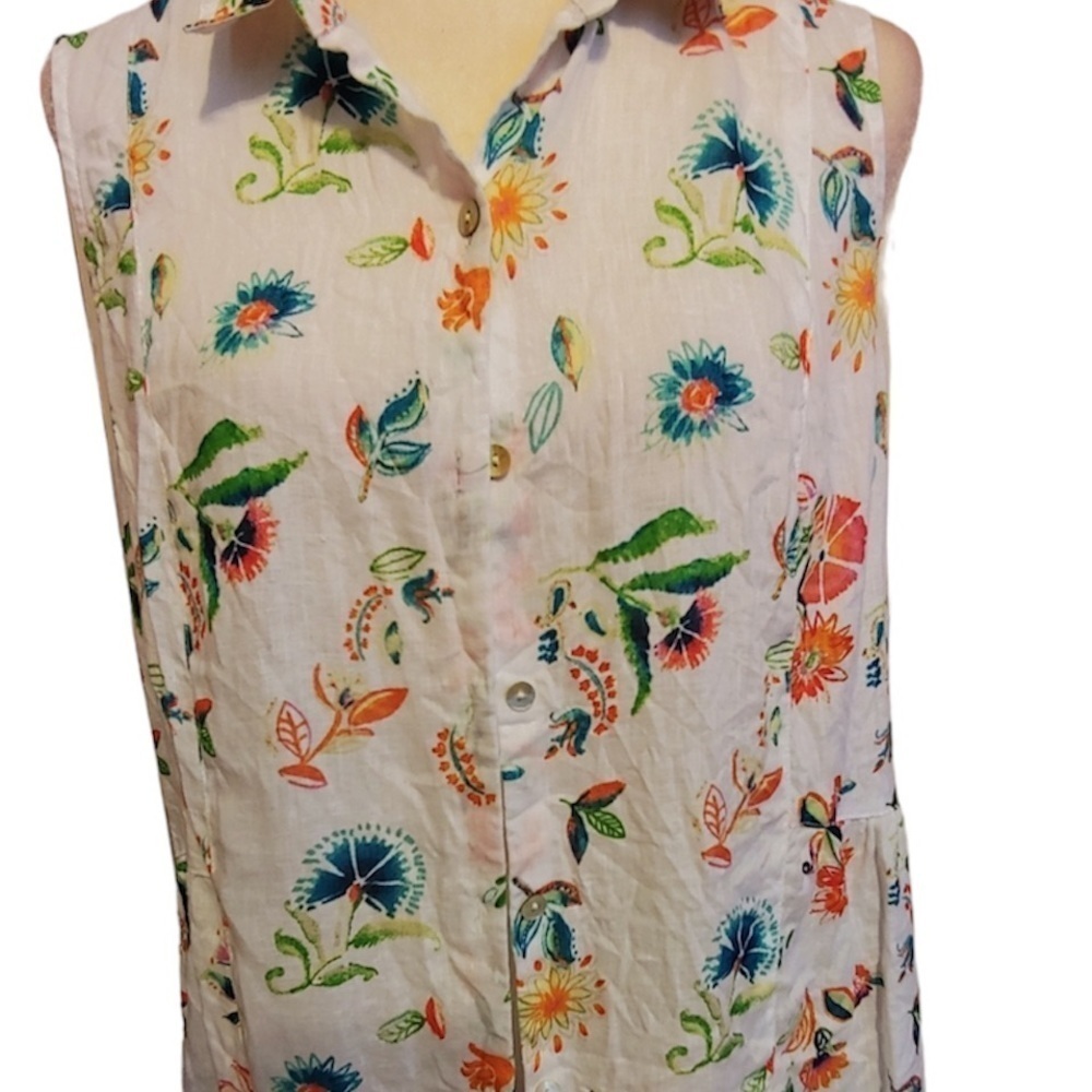 J. Jill Love Linen Floral Button Tunic M